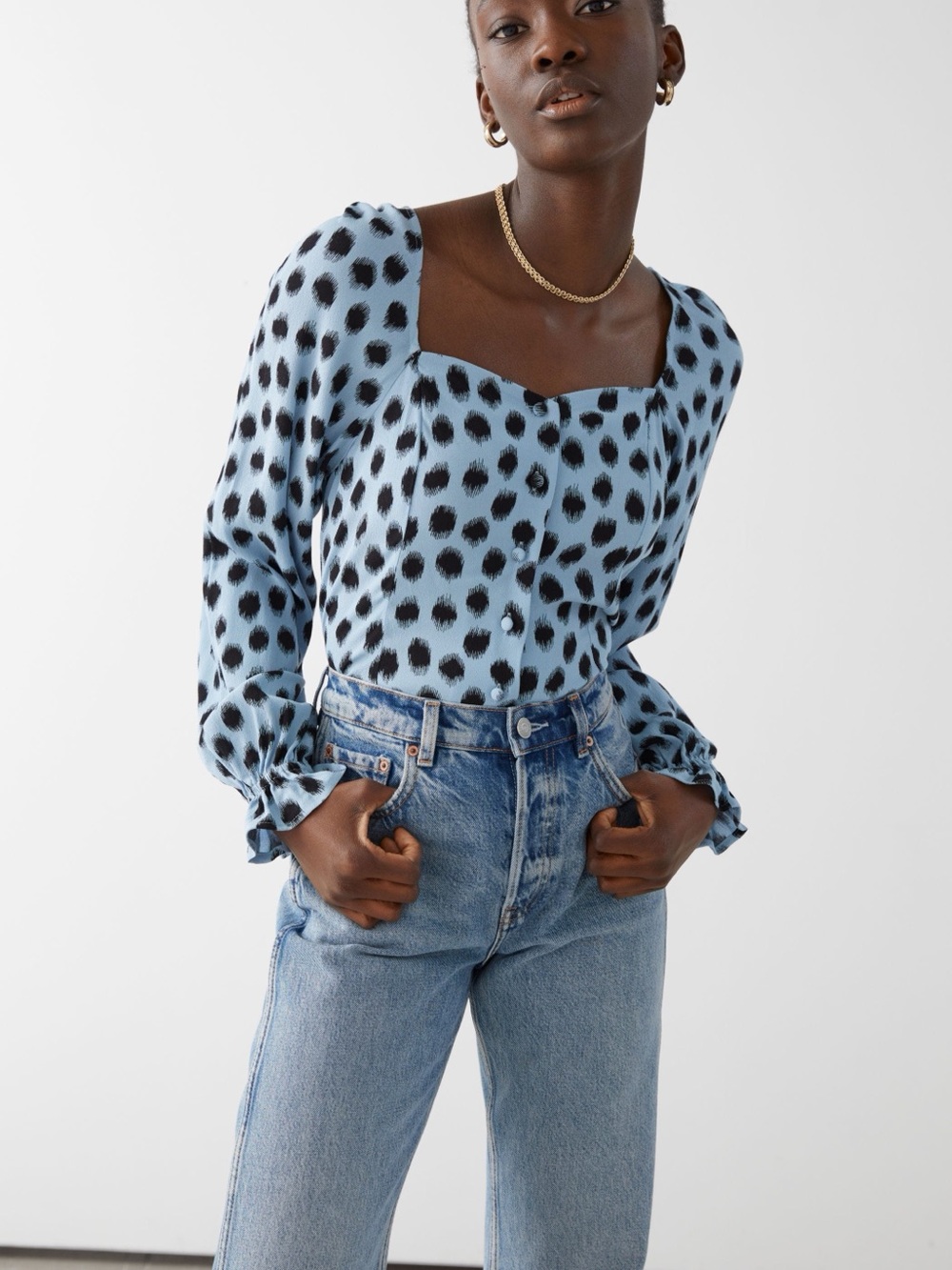 & OTHER STORIES Ruffled Cuff Button Up Top